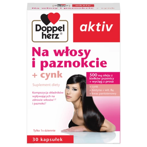 Doppelherz aktiv Na włosy i paznokcie + cynk  Widok z przodu