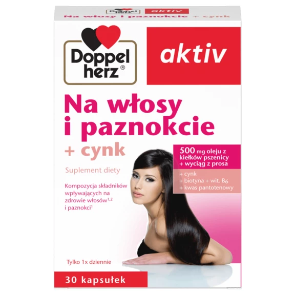 Doppelherz aktiv Na włosy i paznokcie + cynk  Widok z przodu