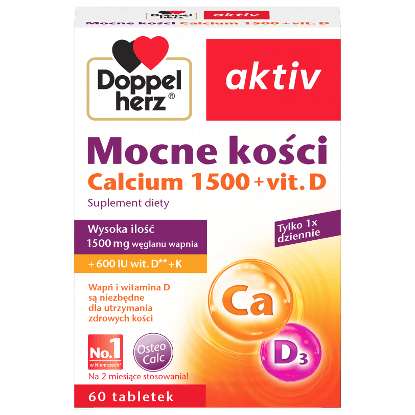 Illustration of the product packaging Doppelherz aktiv Doppelherz aktiv Mocne kości  (60 tabl.) front view