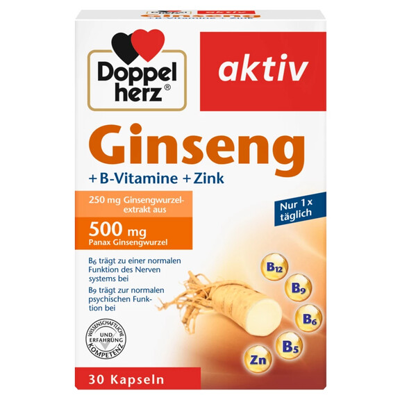Doppelherz® aktiv Żeń-szeń z witaminami z grupy B i cynkiem, 30 kapsułek