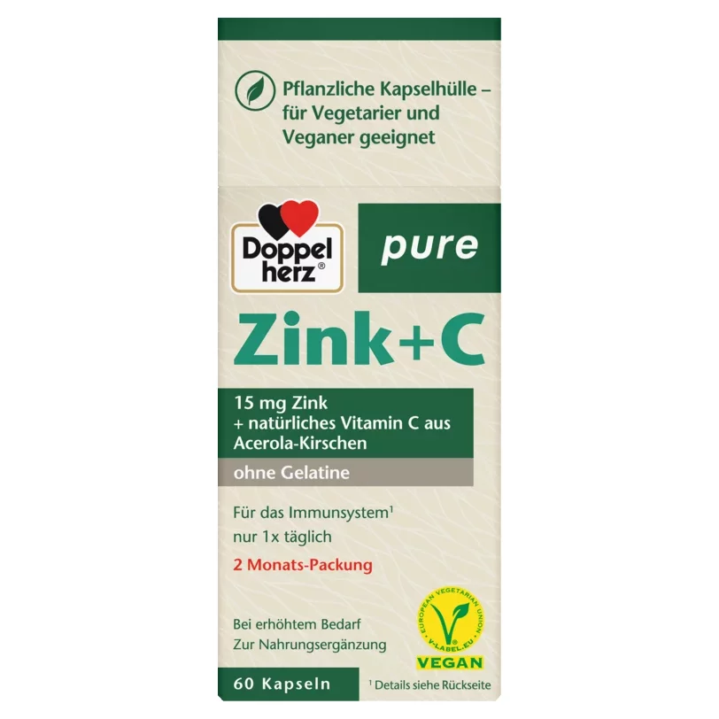 Doppelherz pure Cynk z witaminą C Widok z przodu