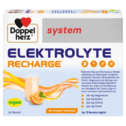 Doppelherz system Elektrolity + witaminy B2, B5, B12 i cholina Widok z przodu
