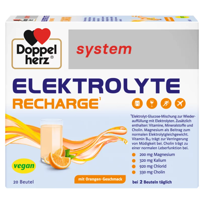 Doppelherz system Elektrolity + witaminy B2, B5, B12 i cholina Widok z przodu