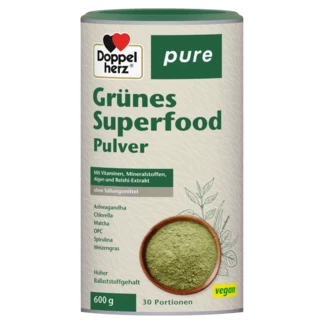 Doppelherz pure Superfood â Matcha + Algi Chlorella, Spirulina + witaminy i skĆadniki mineralne Widok z przodu