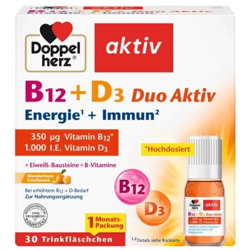Doppelherz aktiv Energia + Odporność z witaminami B12 i D3 Widok z przodu